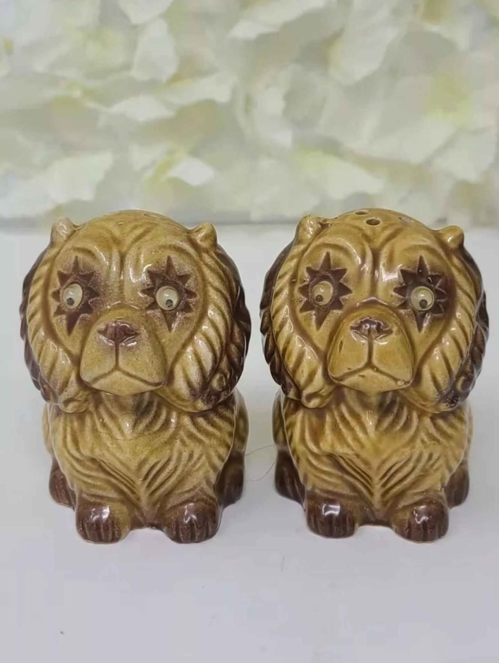 🐶 Vintage Japan Japanese Foo Dog Salt & Pepper Shakers With Googly Eyes 50s  🐶